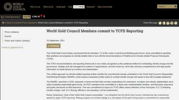 4118云顶集团矿业等天下黄金协会成员允许凭证TCFD建议披露天气报告